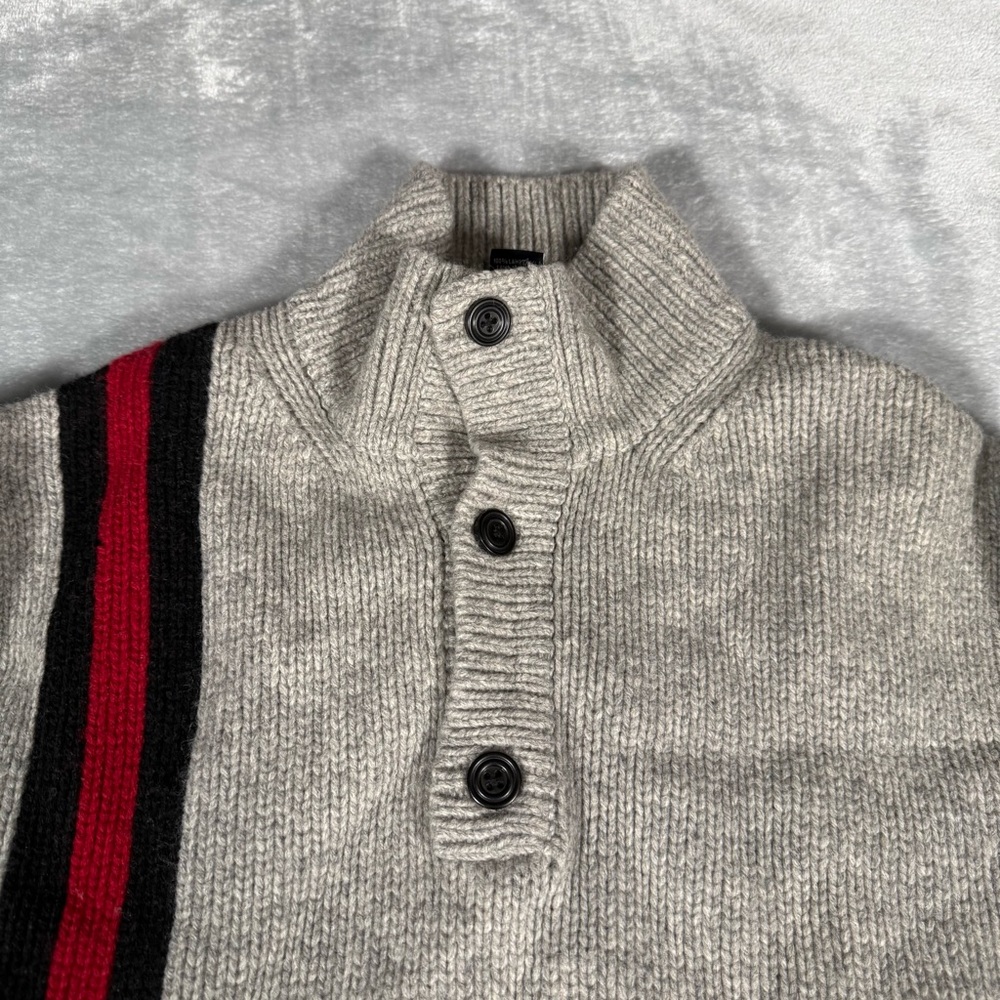 Vintage GAP Mock Neck Henley Sweater Mens M Lambswool Striped Knit Gray - Picture 4 of 11